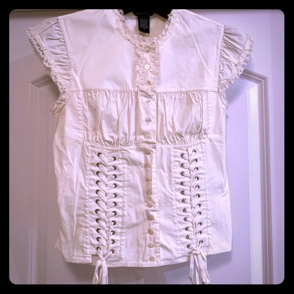 Moda International Tops - Ivory Corset Buttoned Laced Blouse ❤️ S